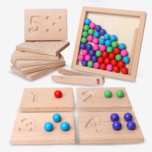 Montessori Wooden Number Tracing Board Set, Toddler Math Beads Counting Toy, Preschool Learning to Write and Educational Math Game Fine Motor