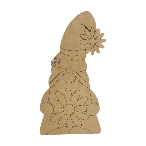 Gnome with Daisy Unfinished Wooden Craft, Engraved Unfinished Wood Cutout, Paint by Line Build-A-Cross Build-A-Cross