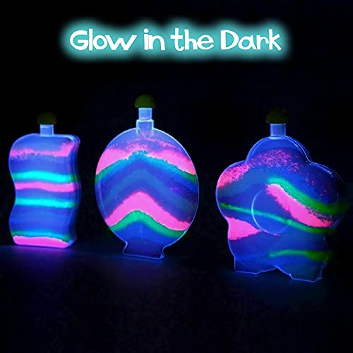 12 Pack Create Your Own Magic Sand Art Glitter Activity | Glow in the Dark Colored Custom Sand Kits for Kids - Includes 12 Bottles, Funnels, Sticks, Liberty Imports