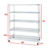 Seville Classics UltraDurable Heavy Duty NSF Solid Steel Wire Rack Storage Unit Wheels, 5-Tier Shelving, 60" W x 24" D Seville Classics