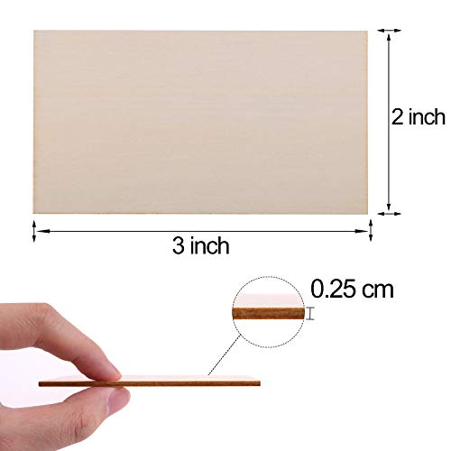 Ruisita 100 Pieces 2 x 3 Inches Unfinished Wood Pieces Rectangle Blank Sharp Corners Wooden Sheets for DIY Arts Craft Project Ruisita
