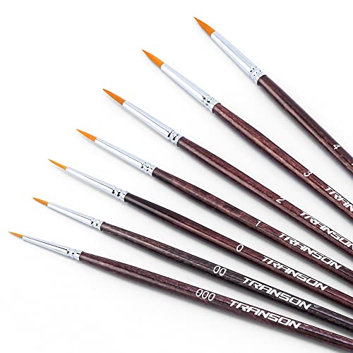 Transon Small Detail Paint Brushes 7pcs for Model Painting Acrylic, Gouache, Oil, Tempera and Face Painting