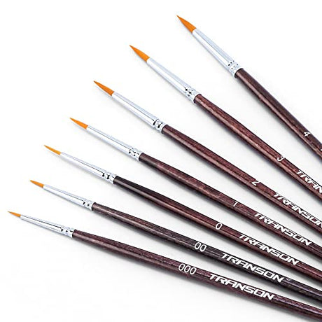 Transon Small Detail Paint Brushes 7pcs for Model Painting Acrylic, Gouache, Oil, Tempera and Face Painting TRANSON