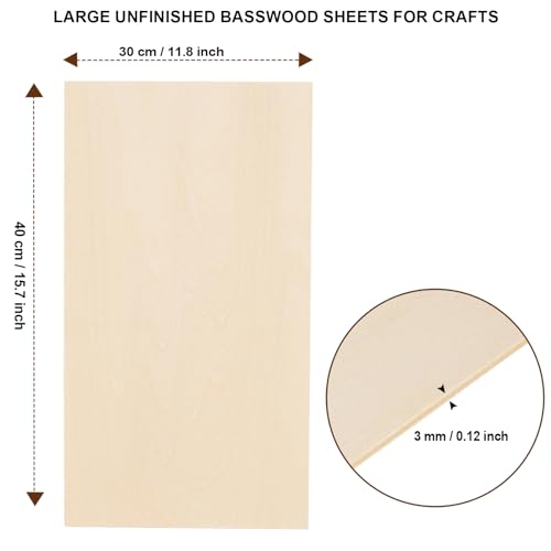 6 Pack Basswood Sheets for Crafts - 12 x 16 x 1/8 Inch - 3mm Thick Large Plywood Sheets Unfinished Bass Wood Boards for Laser Cutting, Wood Burning