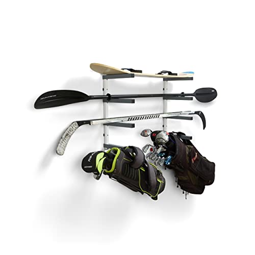 BORA Wood Organizer and Lumber Storage Metal Rack with 4-level Wall Mount - Indoor and Outdoor Use, White & Gray - PBR-0420 Bora