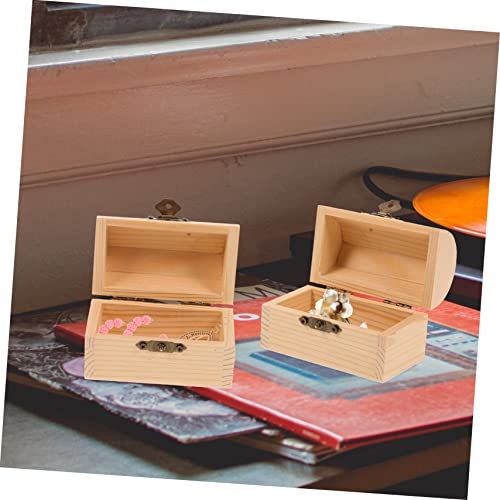 VOSAREA 2pcs Pirate Treasure Chest Wooden Box Wooden Treasure Organizer Rustic Jewelry Chest Unpainted Wood Chest Unfinished Wooden Kids Storage Bin VOSAREA