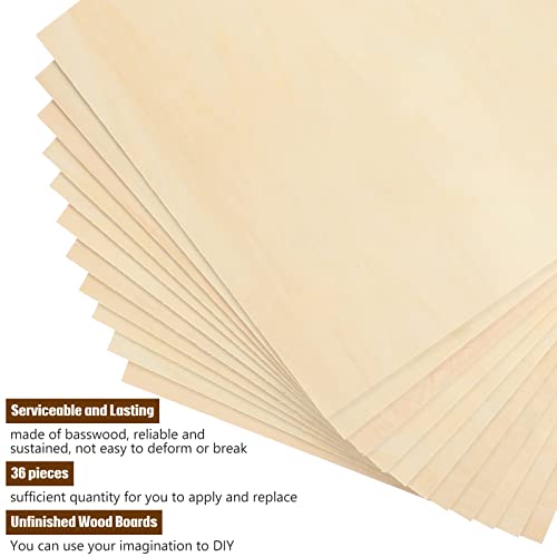 36 Pack Basswood Sheets Plywood Board 1/8 Inch Unfinished Wood Boards for Crafts for DIY Laser Projects Architectural Model Making Mini House Riakrum