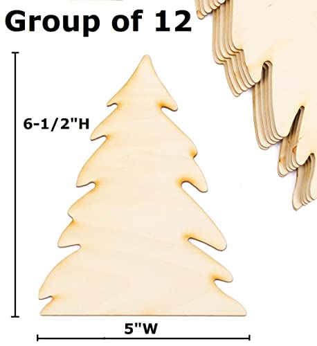 Unfinished Wood Pine Tree Cutouts Set of 12 by Factory Direct Craft - Made in The USA for Christmas Decorating, Crafts and DIY Projects (6-1/2 Inches Factory Direct Craft