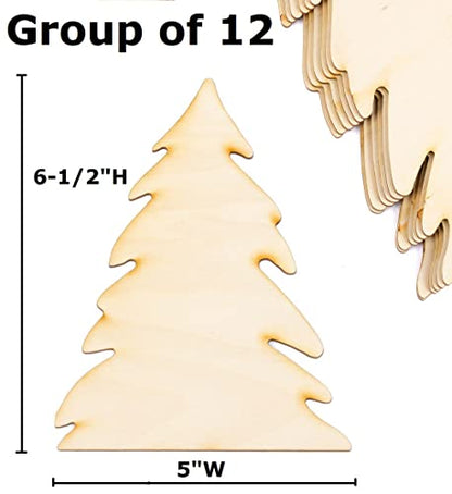 Unfinished Wood Pine Tree Cutouts Set of 12 by Factory Direct Craft - Made in The USA for Christmas Decorating, Crafts and DIY Projects (6-1/2 Inches