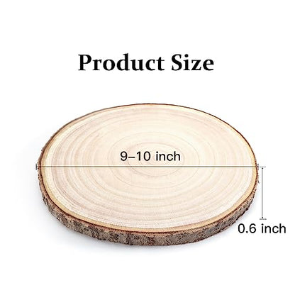 Pllieay 8Pcs 9-10 Inch Wood Slices, Natural Wood Slices for Centerpieces Large Unfinished Round Wood Pieces for Ornaments, Wood Circles for Wedding,