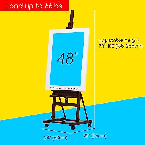 MEEDEN Large Studio Artist Easel, Holds Max Canvas 48", Solid Beech Wood H-Frame Easel with Large Storage Tray, Adjustable Art Paintng Easel, Studio - WoodArtSupply