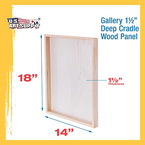 U.S. Art Supply 14" x 18" Birch Wood Paint Pouring Panel Boards, Gallery 1-1/2" Deep Cradle (Pack of 2) - Artist Depth Wooden Wall Canvases -