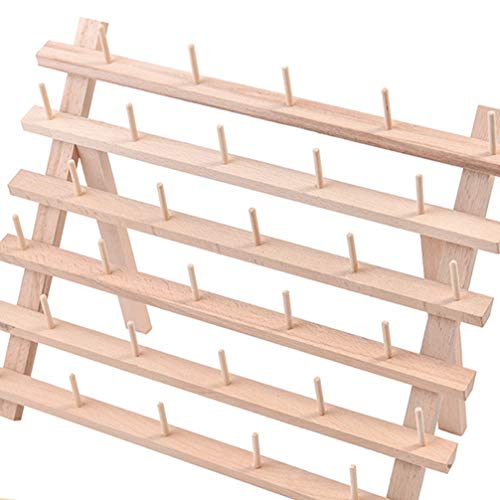 Exceart Thread Storage Rack 30 Spool Cone Foldable Wood Thread Rack Stand Embroidery Machine Holds DIY Bobbin Thread Organizer for Embroidery Craft EXCEART