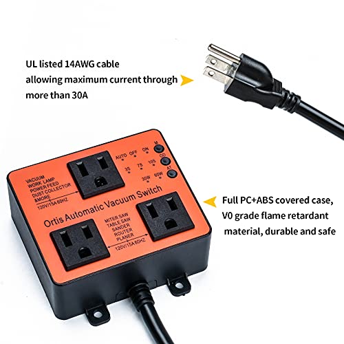 Automatic Vacuum Switch, Ortis Dust Control Autoswitch for More Power Tools, Delay Vacuum On/Off to Prevent Circuit Overload and Tripping, Adjustable Ortis