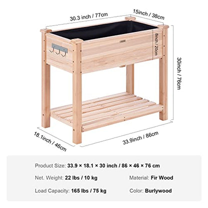 VEVOR Raised Garden Bed 34x18x30in with Sturdy Legs, High End Natural Fir Wood Planter Box Elevated Planting Stand for Backyard/Garden/Patio/Balcony