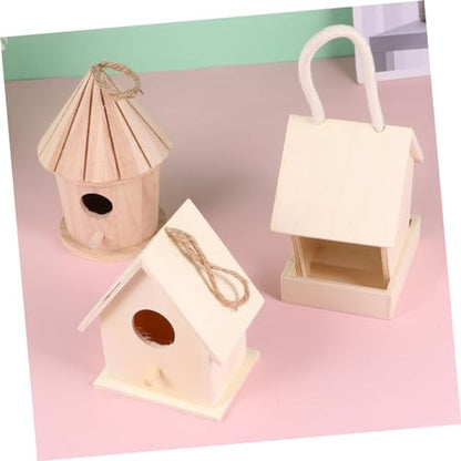 SEWOART 3 Pcs Bird Houses for Outside Kit Kids Kits Bird Boxes Garden Outdoor Birds Accessories Mini Birdhouse Birds Hut Bed Unpainted Birdhouse DIY