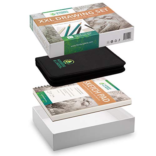 Norberg & Linden XXL Drawing Set - Sketching and Charcoal Pencils. 100 Page Drawing Pad, Kneaded Eraser, and Graphite. Art Set for Kids, Teens and Norberg & Linden