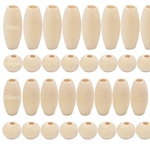 300Pcs Wooden Beads for Crafts Natural Oval Round Wooden Spacer Beads Assorted Unfinished Wood Beads Loose Beads for Home Decor Farmhouse Decoration - WoodArtSupply