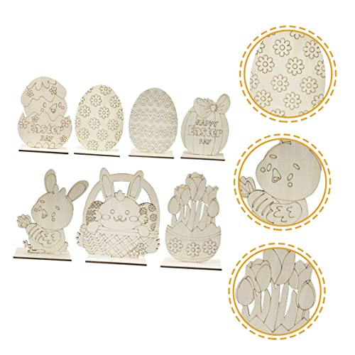TEHAUX 7pcs Home Rabbit Decoration Animal Figurine Decor Unfinished Wood Easter Egg Easter Bunny Decor Easter Statues Spring Decor for Home Wood TEHAUX