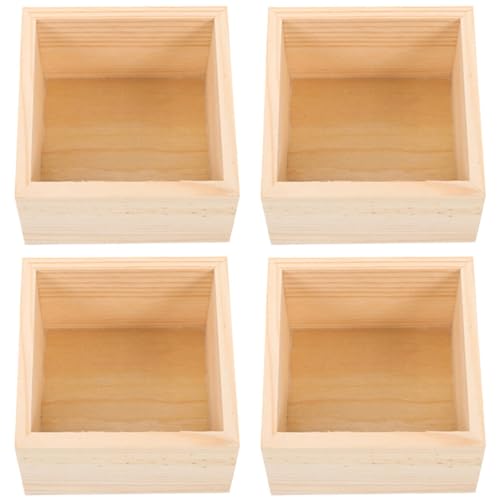 Yardwe 4Pcs Wooden Box, Unfinished Small Square Wooden Box, Rustic Wooden Box, Organizer Container for DIY Crafts, Collectibles, Succulents, Desktop Yardwe