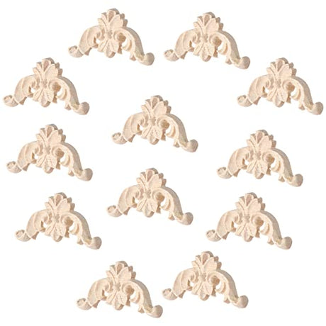 Milisten Wood Carved Onlay Applique Unpainted Rose Flower Applique for DIY Craft Door Home Furniture Decoration Milisten