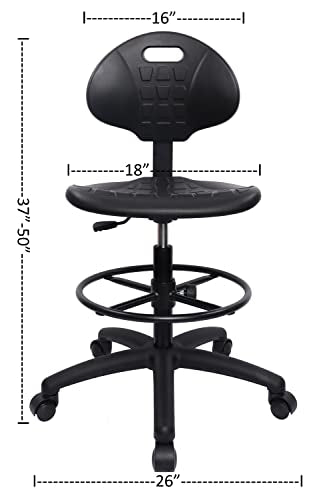 TAKE UR SEAT Deluxe Polyurethane Drafting Lab Stool Chair, 18" Adjustable Footring, 10" Adjustable Height, 450 lbs seat Capacity, Heavy Duty, Built - WoodArtSupply