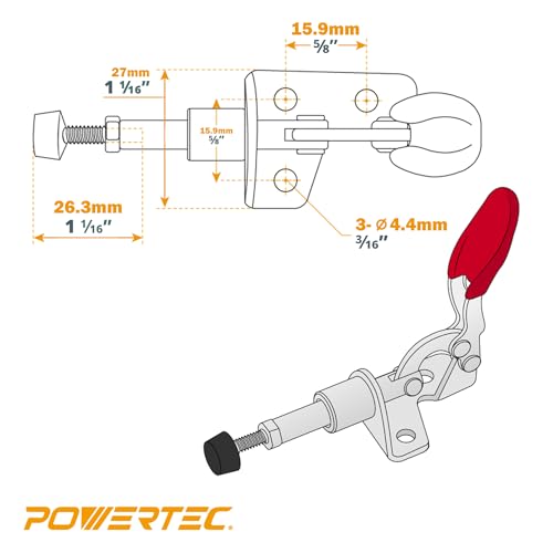 POWERTEC 6PK Toggle Clamp, 100lbs Holding Capacity, 301A Quick Release Push/Pull Clamp for Woodworking Jigs and Fixtures, Pocket Hole Jigs, Welding, POWERTEC