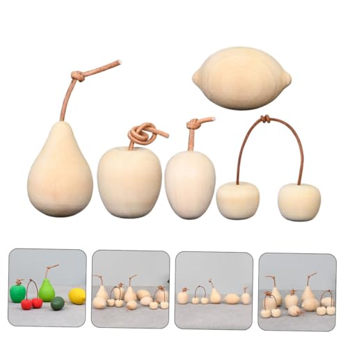 SEWOART 5pcs Graffiti Wooden Ornaments DIY Painting Fruits Crafts Wood Lemon Cherry Pear Unfinished Fruits Crafts Unpainted Crafts Fruit Decor Wooden SEWOART
