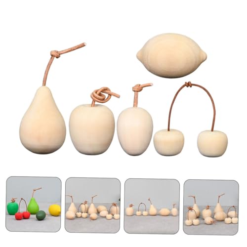 SEWOART 5pcs Graffiti Wooden Ornaments DIY Painting Fruits Crafts Wood Lemon Cherry Pear Unfinished Fruits Crafts Unpainted Crafts Fruit Decor Wooden