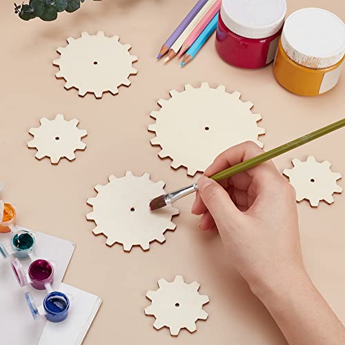 OLYCRAFT 9pcs Unfinished Wooden Gears Undyed Wood Pendants Gear Slices Charms Steampunk Wood Gear Pieces Embellishments Unfinished Wooden Gear Pieces