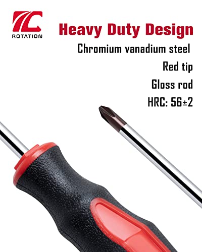 ROTATION 8-Piece Magnetic Screwdrivers Set with red tip, 4 Phillips and 4 Slotted Tips, Professional Cushion Grip Screwdriver Set with High Torque ROTATION