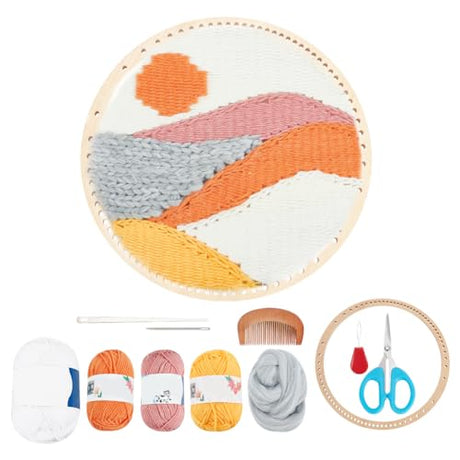 ORIGACH DIY Sunrise Landscape Round Weave Kit for Beginners, Handmade Weaving Starter Kit Weave Craft Decoration Kits for Adults Included Weaving ORIGACH