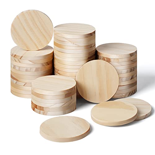 2 Inch 50 Pieces Wood Circles, GOH DODD Small Round Discs Unfinished Slices Blank Wooden Ornaments for DIY Crafts, School Projects, Decorations GOH DODD