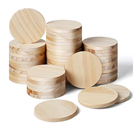 2 Inch 50 Pieces Wood Circles, GOH DODD Small Round Discs Unfinished Slices Blank Wooden Ornaments for DIY Crafts, School Projects, Decorations GOH DODD