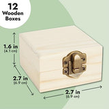 12 Pack of Small Unfinished Wooden Boxes for Crafts Supplies, Paintable Wood Treasure Chests for Jewelry and DIY Projects (2.7x2.7x1.6 in) Bright Creations