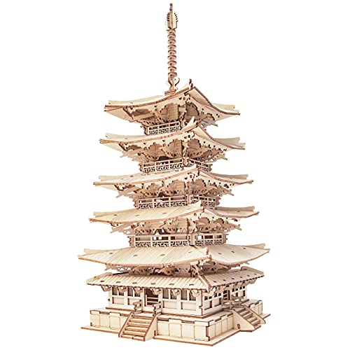 Rolife 3D Wooden Puzzles Temple Building Kit - 275PCS Japanese Five-storied Pagoda 13" Model Craft Kits for Adults/Boys/Girls - WoodArtSupply