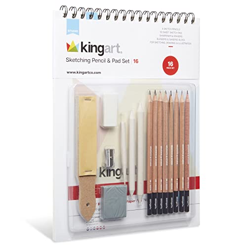 KINGART Graphite Sketching and Drawing Art Set, for All Skill Levels Including Beginner/Student, 16 Pc. KINGART