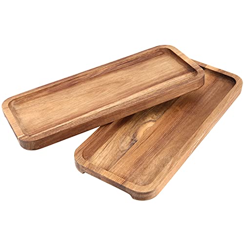 FUNSUEI 11.8 x 5.1 Inches Set of 6 Wooden Serving Platters, Acacia Wooden Serving Trays with Grooved Handle Design, Rectangular Wooden Platters for FUNSUEI