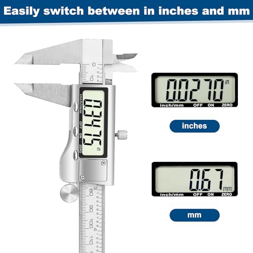 QDXMD Digital Caliper Measuring Tool, 6 Inch Stainless Steel Vernier Caliper Digital Micrometer with Large LCD Screen, Auto-Off Feature, Easy Switch QDXMD