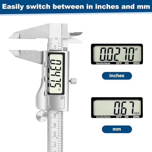 QDXMD Digital Caliper Measuring Tool, 6 Inch Stainless Steel Vernier Caliper Digital Micrometer with Large LCD Screen, Auto-Off Feature, Easy Switch - WoodArtSupply