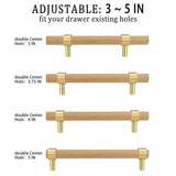 foxwake Natural Wood Kitchen Cabinet Handles 3~5 Inch 12Set Center to Center Adjustable Double Hole Euro Scandi-Modern Dresser Knob, Unfinished DIY foxwake