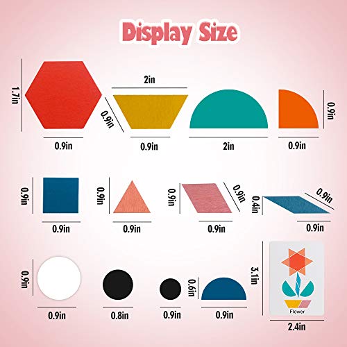 USATDD 180 Pcs Wooden Tangrams Pattern Blocks Set Geometric Manipulative Shape Puzzle Kindergarten Classic Educational Montessori Toys for Kids USATDD