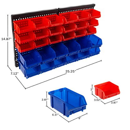 Wall-Mounted Garage Storage Bins - 30 Compartments for Garage Organization, Craft Supply Storage, Tool Box Organizer Unit by Stalwart (Red/Blue) - WoodArtSupply