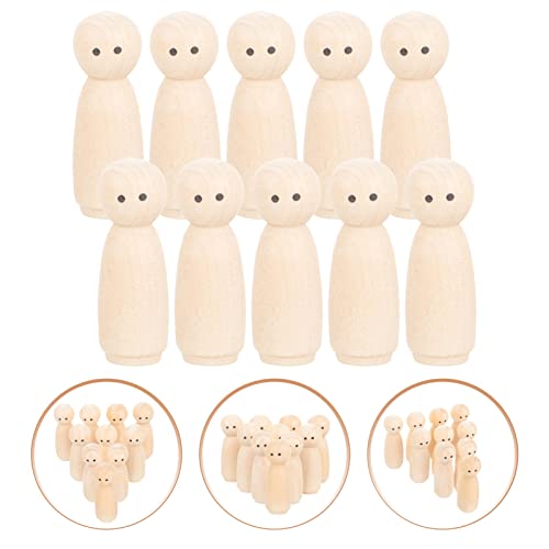 Tofficu 10pcs Wooden Peg Dolls Unfinished Wooden People Unpainted Puppet Blank Natural Wood Doll Marionette Bodies Miniature Family Figures for DIY Tofficu