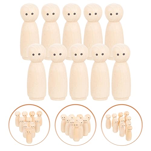 Tofficu 10pcs Wooden Peg Dolls Unfinished Wooden People Unpainted Puppet Blank Natural Wood Doll Marionette Bodies Miniature Family Figures for DIY