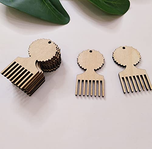 30PCS African Afro Hair Pic Unfinished Wood Earring Blanks, Pick Comb Jewelry Making Crafts, DIY Project Wood, Dangle Earrings Jewelry Blanks (2'') - WoodArtSupply