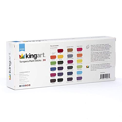 KINGART 575-24 TEMPERA PAINT Sticks, Set of 24 Rich Colors, Solid Tempera Paint for Kids, Super Quick Drying, Non-Toxic, Work Great on Paper, Canvas, KINGART