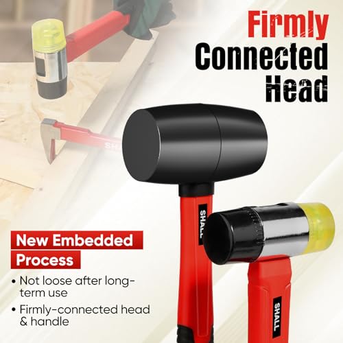 SHALL 2-Piece Rubber Mallet Hammer Set, 16oz Rubber Hammer Mallet & 40mm Double-Faced Soft Mallet, Shockproof Fiberglass Handle with Cushion Grip, SHALL
