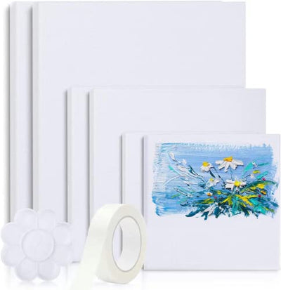 Skyouths Canvases for Painting, 40x30,30x20, 20x15, 8 Set Stretched White Canvas with Petal Paint Tray Palettes & Tape, Artist Canvases Frame Board