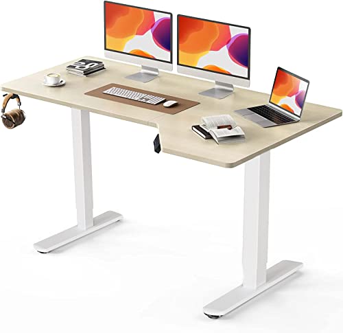 Totnz Electric Standing Desk, Height Adjustable Sit Stand up Desk, L-Shaped Memory Home Office Desk with Hook, 55 x 34 inch - WoodArtSupply